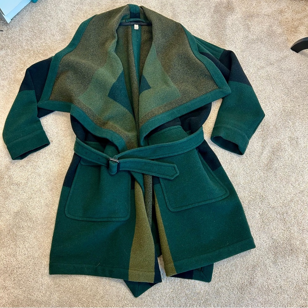 Burberry Brit Green Cherbrooke wool-blend blanket coat belted Sz S RARE! - Picture 7 of 13